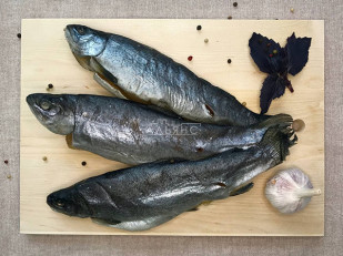 Деревенские гренки с холодцом и хреном: Форель радужная вяленая